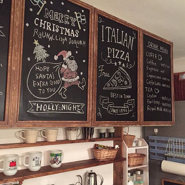 Kitchen,黒板シート,ナチュラル,DIY,カフェ風,雑貨,クリスマス,いいね！ありがとうございます◡̈♥︎,カフェ風キッチン macoの部屋
