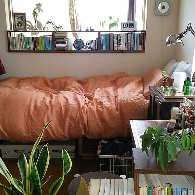 Bedroom,ひとり暮らし,一人暮らし,狭い部屋,観葉植物,フレンチリネン,ベルメゾン,ラブザリネン,ラブザリネンの寝具 naoの部屋