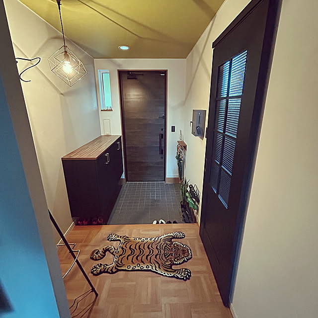 Entrance,スクールパーケット,アクセントクロス　マスタード,サンスベリア,キーボックス,YKK玄関ドア,YKKap,クラフトレーベルネイビー,クラフトレーベル,中古住宅,リノベ,リノベーション,リフォーム,リフォーム・リノベーション fuuuchan69の部屋