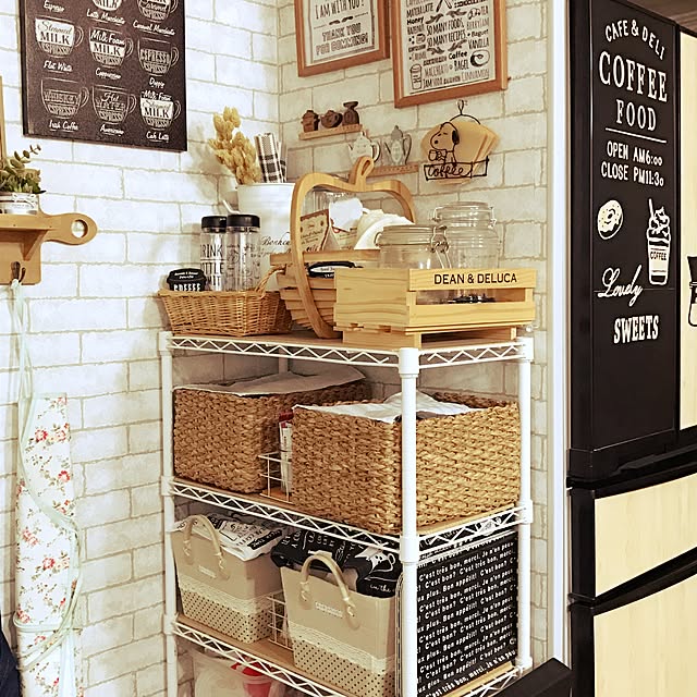 Kitchen,ワイヤークラフト,DEAN＆DELUCA,cowcowのカゴ,ニトリのカゴ,かご収納,カフェ風インテリアを目指して,ニトリ,300均,100均,セリア,ナチュラル,ダイソー,イベント参加します♡,Can☆Do,スチールラック ARIの部屋