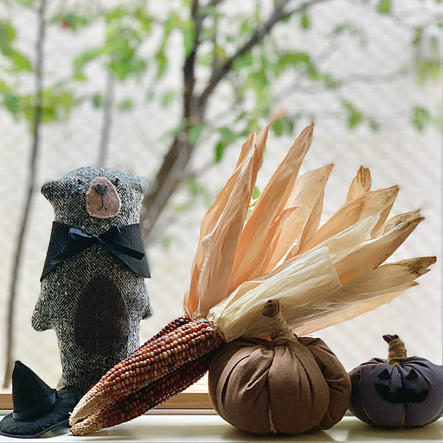 shushumamaちゃんにもらったくま,手作りパンプキン,ジェムコーン,ハロウィン,ぶらりん同好会,いつもありがとうございます♡(*´Θ`),窓,ドライフラワー,My Desk mogの部屋