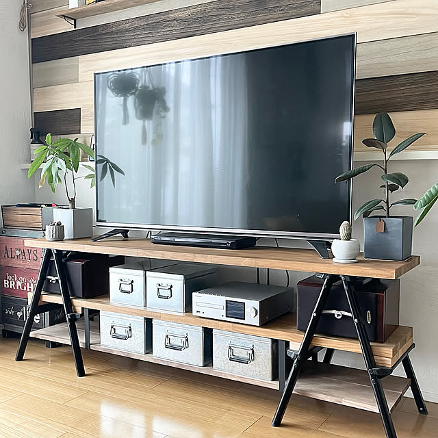 NO GREEN NO LIFE,観葉植物のある暮らし,アイアン,アンティーク家具,無印良品,ダイソー,DIY,テレビボード,ワイヤーバスケット,DIY棚,スノコリメイク,脚立の棚,トタンボックス,100均スノコDIY,浮かせる収納,テレビ周りの収納,Lounge adamoの部屋