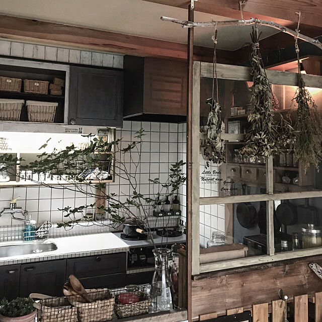 Kitchen,DIY,カフェ風,古民家インテリア,ドライフラワー jiso_hanの部屋