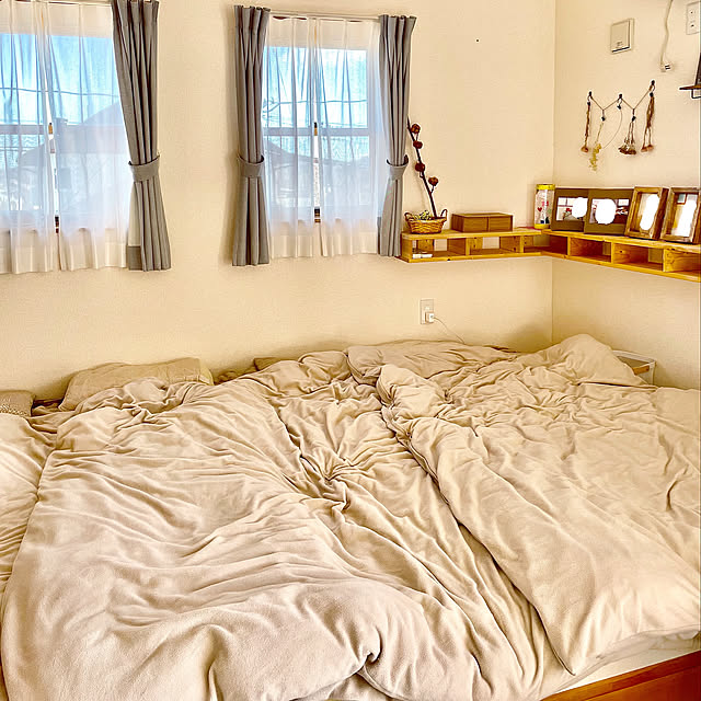 こどもと暮らす。,かごのある暮らし,籠バスケット,ドライフラワーのある暮らし,夫DIY,Bedroom,Nウォーム敷きパッド,Nウォーム,ニトリ,トゥルースリーパー,タグお借りします♡,ダイソー,salut!,小上がり寝室,小上がり畳,布団 niko.mamの部屋