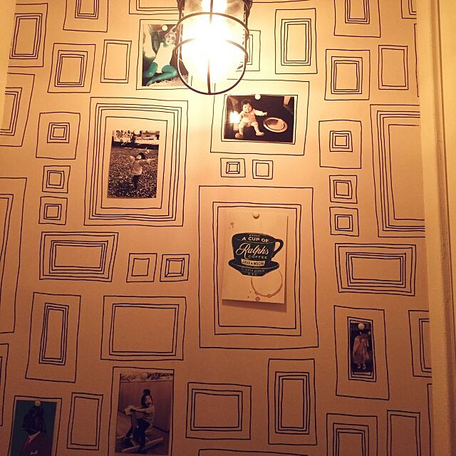 Bathroom,ウォールペーパー,フレーム,照明,壁紙,モノトーン,写真,男前,エジソン球 mummuuの部屋