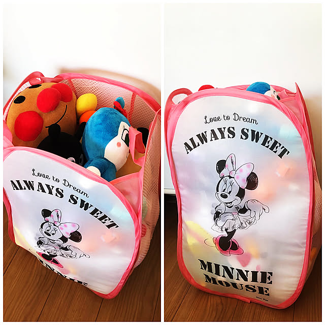 ぬいぐるみ収納,ぬいぐるみが多すぎる,ランドリーバック,ダイソー,子供と暮らす,子供がいる家,子供のいる暮らし,ナチュラル,小さなお家,整理整頓,ディズニー大好き,100均,My Shelf emiccchin458の部屋