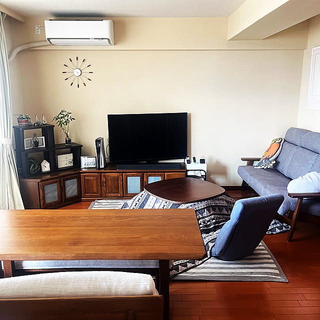 Lounge,3LDK,こたつ,リビングダイニング,ソファ,マンション,3人掛けソファ,フェイクグリーン,パキラ asariの部屋