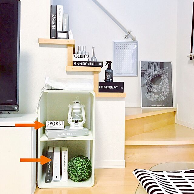 My Shelf,RoomClip mag用ネタ,しただけ,階段,モノトーン,ルーター 収納,配線,電話台,アイデア mikiの部屋