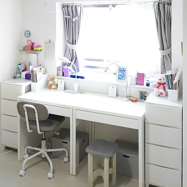 ホワイトインテリア,IKEA,子供部屋,ルームス,山善,マンション,セリア,ミーツ,DIY,ダイソー,おはようございます✨,デスクチェアをもう１台注文中,My Desk flannel.の部屋