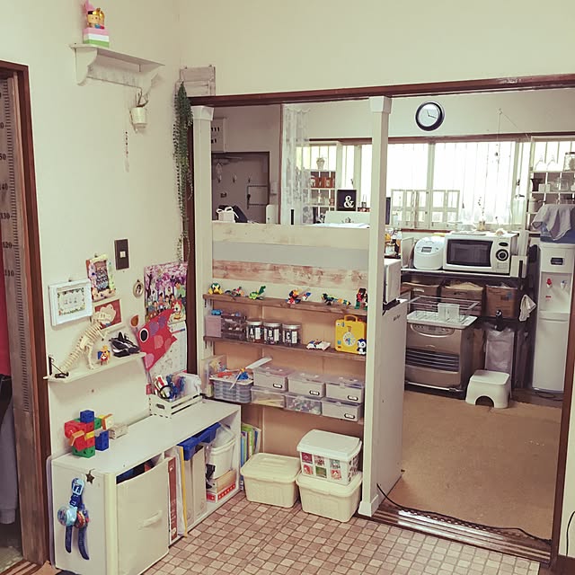 Lounge,おもちゃ収納,賃貸でも楽しく♪,狭いけど諦めない！,こどもと暮らす。,セリア,100均,DIY,ディアウォール～途中経過 Cherry-jamの部屋