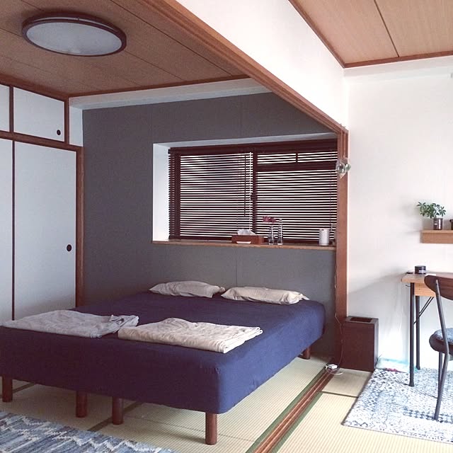 Bedroom,ドライフラワー,アクセントクロス,脚付きマットレス,無印良品,和室,賃貸,寝室,ニトリ ブラインド,夏仕様,畳,壁紙屋本舗,popInAladdinモニター応募 hitomiの部屋