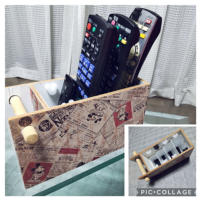 片付けやすい,My Desk,クッションをつけて、振動を和らげてます,いつも有難うございます(´ ˘ `๑)♡,コメントお気づかいなく(*´╰╯`๓),いいねコメントフォロー感謝です♡♡,DIY,手作り,リモコン入れ,端材,打ち終わる前に送信してもた,ご訪問できてなくてごめんなさい ampinの部屋