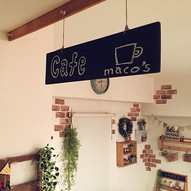 Kitchen,ナチュラル,雑貨,DIY,カフェ風,黒板,黒板塗料,麻紐,板材,ミニカフェ看板,いいね！ありがとうございます◡̈♥︎,10分でできる macoの部屋