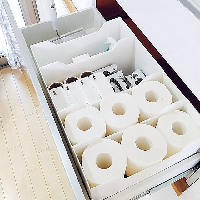 Overview,トイレットペーパーの収納,引き出し収納,いつもいいねありがとうございます♡,すっきり暮らしたい,丁寧な暮らしがしたい,必要最低限の暮らし,丁寧な暮らしを心掛けて❁*.ﾟ,建売住宅だけどお気に入り,わかりやすい収納でムダを防ぐ,日用消耗品の収納,ニトリA4ファイルケース,ニトリA4ファイルケースワイド tomoの部屋