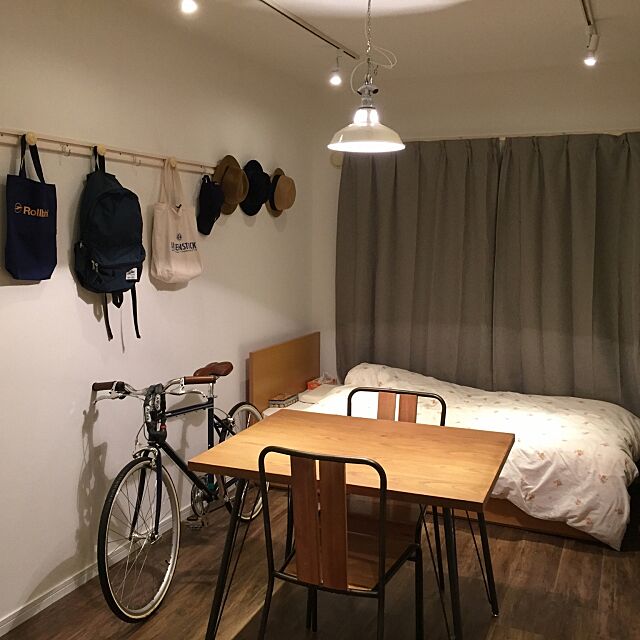 Overview,自転車,一人暮らし,照明,無印良品,myroom,1R,アイアン,1R7畳 rieの部屋
