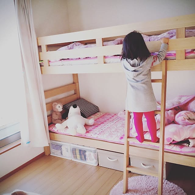 Bedroom,姉妹の部屋,かわいい女子部屋,無印良品 二段ベッド,子供部屋,二段ベッド 子供,無印良品,ナチュラル,ニトリ t-k715.n123の部屋