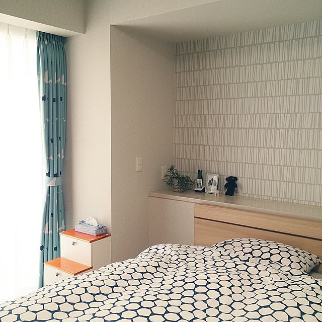 Bedroom,寝室,ベッドルーム,Simmons,IKEA ベッドカバー,IKEA,北欧,アクセントクロス ayaの部屋