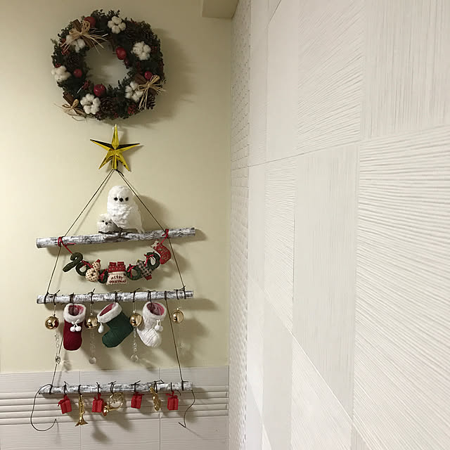 On Walls,クリスマスリース,白樺ツリー,クリスマス,ニトリ,エコカラット,エコカラットDIY,ニトリクリスマスワークショップ,FiNE リース mizucchiの部屋