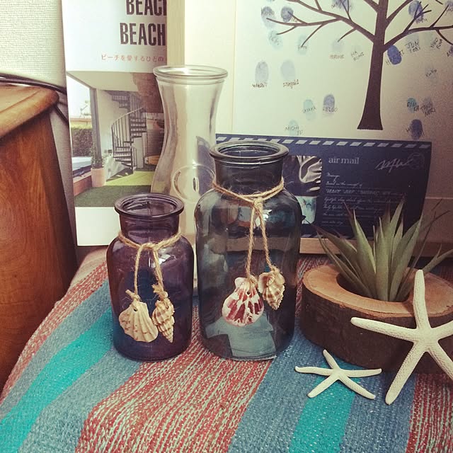 My Shelf,瓶,フェイクグリーン,カリフォルニアスタイルに憧れて,カリフォルニアスタイル,DIY,BEACH STYLE,海を感じるインテリア,賃貸でも楽しく♪,カリフォルニア,西海岸インテリア,beach,california,スターフィッシュ,3Coins,SEA♡,トランクケース,WTW Sayakaの部屋