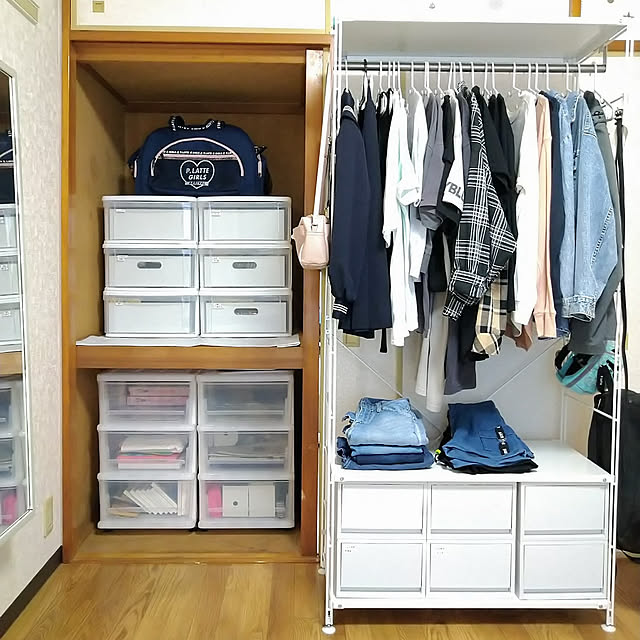 My Shelf,スリム化,押入れ,押入れ収納,押入れ収納ケース,スチールユニットシェルフ,無印良品,賃貸,衣類収納,子供部屋,シンプル,収納,築30年,アイリスオーヤマ,ニトリ LUMIXの部屋