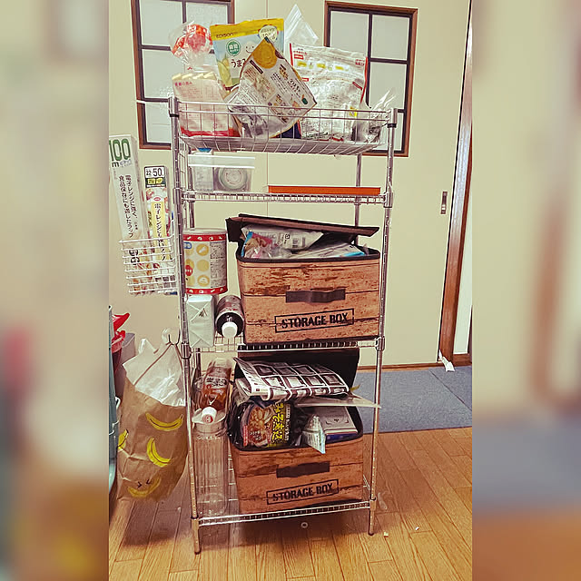 ワイヤーネット,ワイヤーネットDIY,100均,スチールラック,ダイソーのスチールラック,ダイソー,常温保存,パントリー,収納,築30年以上,あかちゃんのいる家,賃貸3DK,賃貸,古い賃貸,築30年賃貸,赤ちゃんのいる暮らし,キッチン,Kitchen mimikoの部屋