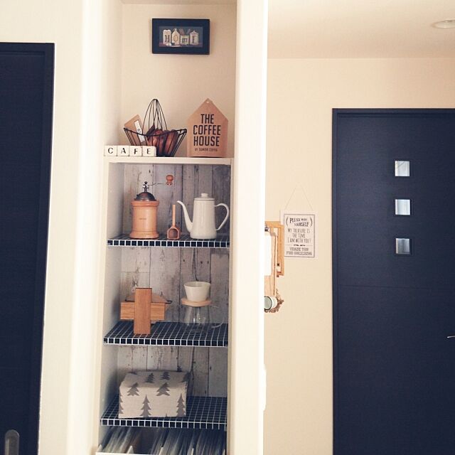 My Shelf,北欧,ニトリ,カフェコーナー,ハリオ コーヒーミル,トーチ,シンプル niniの部屋