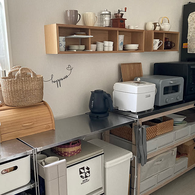 Kitchen,かご・バスケット,無印良品,ナチュラル,スチールユニットシェルフ,ポリプロピレンケース,かべにつけられる家具 chunpinaの部屋