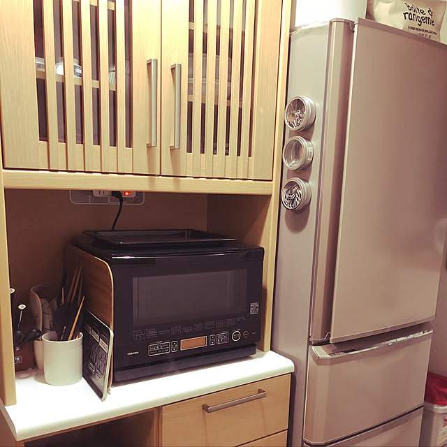 Kitchen,マグネット収納,オーブン,冷蔵庫,食器棚,ダイソー,ニトリ,セリア,シンプル,ナチュラル mayuの部屋