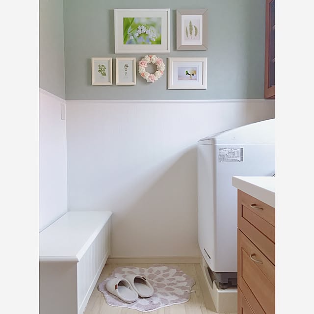 Bathroom,北欧インテリア,ナチュラル,アンティーク風,花のある暮らし,リラックススペース,アートフレーム,IKEA,リース monchanの部屋