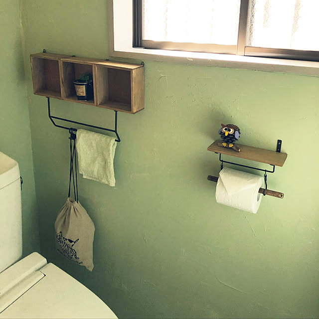 Bathroom,トイレ収納,トイレットペーパーホルダー,築30年,中古戸建,DIY,セリア,壁紙屋本舗,100均,雑貨,ハンドメイド,フェイクグリーン mocoの部屋