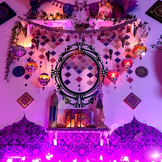 Entrance,ライトアップ♡,キャンドルナイト,ランタンタイル,モロッコタイル柄,モロッコ風,モロッコ,タッセルブレード,モロッコ雑貨,チャイハネ,B-COMPANY,雑貨,ランタン風照明,モロッコランプ,一人暮らし,孔雀の羽根,Francfranc,ZARA HOME,派手,モロッカン,エスニック,モロッカンスタイル chieの部屋