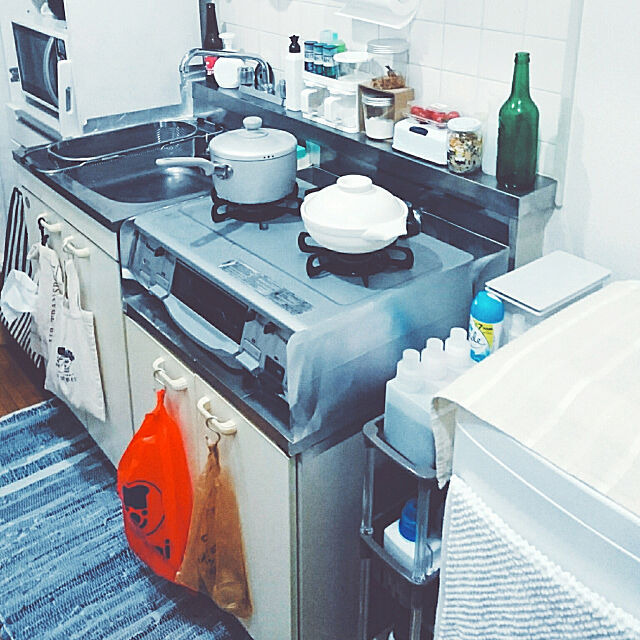 Kitchen,一人暮らし,1R,seria,無印良品,土鍋,simple,デニムラグ KIKIの部屋