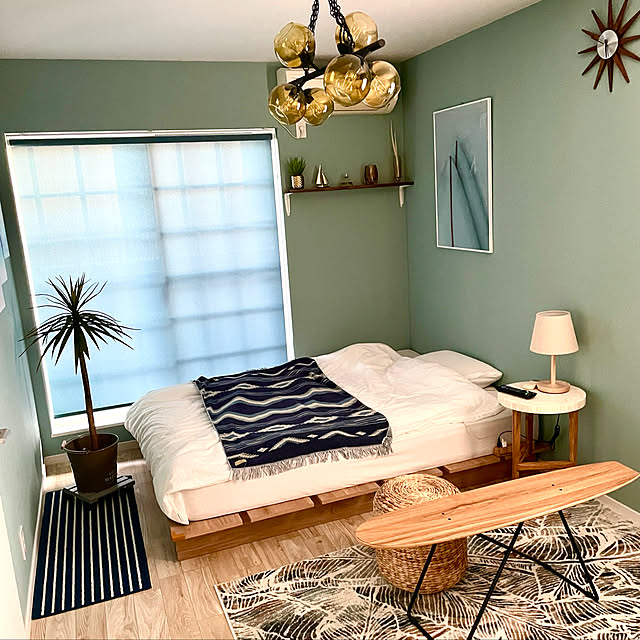 インテリア,ビアリッツ6,ハモサ,WTW,ニトリ,リゾート風,リゾート,西海岸,Bedroom,ブランケットタオル,今治タオル,ボードテーブル,フェイクグリーン,ユッカ,ニトリすっぽりボックスシーツ,人工観葉植物,ウォーターヒヤシンススツール,ポスター TAKAC1980の部屋