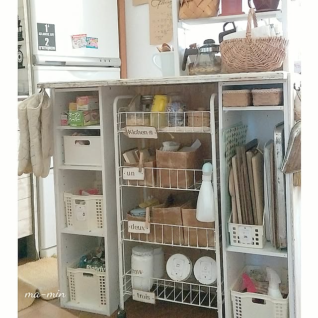 Kitchen,キッチンカウンター,収納力抜群,カラボリメイク,DIY,棚DIY,ワゴンリメイク maminの部屋