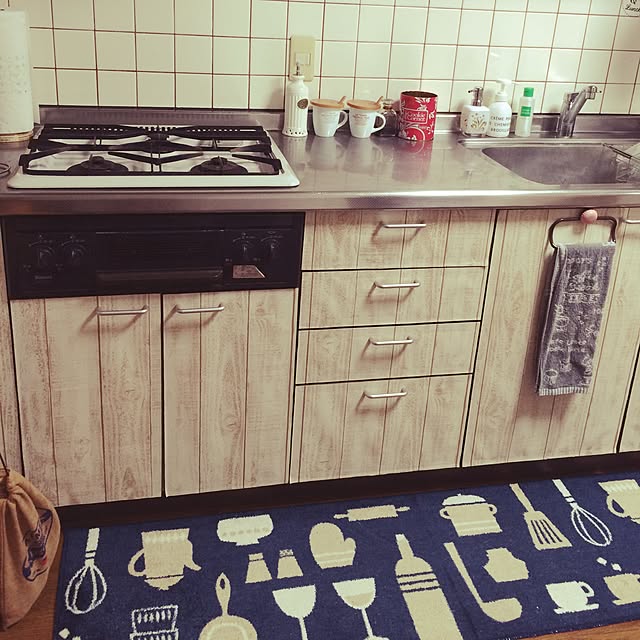 Kitchen,ニトリのキッチンマット,賃貸,賃貸でも楽しく♪,リメイクシート riraの部屋