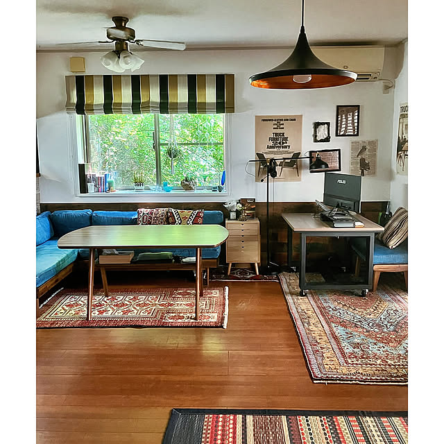 My Desk,ビンテージ,ダイニングソファ,ダイニング,セルフリフォーム,ペルシャ絨毯,トルコ絨毯,建売をオシャレにしたい,unico ダイニングテーブル,ヒコラー,SWELLA ladybug.の部屋