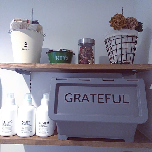 Bathroom,脱衣所,パジャマ収納,プラスチックケース,インテリア,ドライフラワー,洗剤ボトル,見せる収納 naomamaの部屋