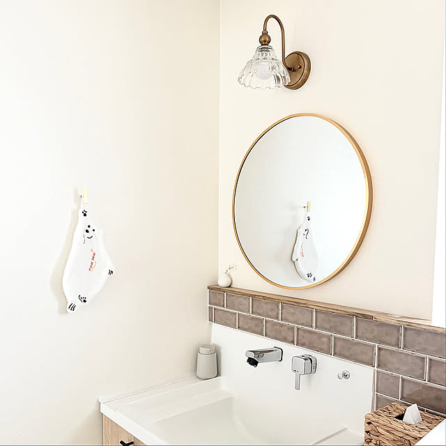 Bathroom,壁掛けミラー,洗面台,洗面所,タイル,ミラー,洗面所DIY,DIY,建売住宅,照明,ブラケットライト miの部屋