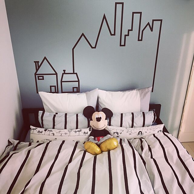 Bedroom,マスキングテープ,ミッキーマウス,IKEA,ベッドリネン,ベッドルーム,男の子の部屋,子供部屋,寝室,寝室の壁,ブルーの壁,ミッキー,マステアート nicochanの部屋