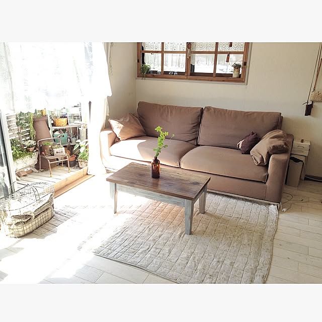 Lounge,DIY,クッションフロア,ベランダガーデン,賃貸,手作り窓枠,ベルメゾン,リペイント,リネンラグ,原状回復ок ai.の部屋
