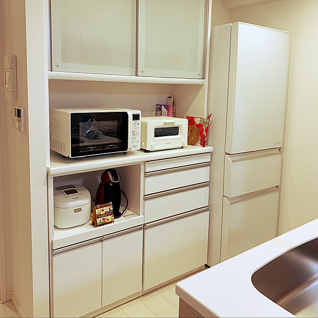 バルミューダ,キッチンボード,一人暮らし,1LDK,ニトリ,ホワイトインテリア,Kitchen Azukiの部屋
