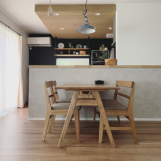 アクセントクロス,unico ダイニングテーブル,unico,ダイニングセット,シンプルインテリア,キッチン,ダイニングテーブル,Kitchen chiiiiiyanの部屋
