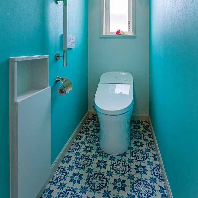 Bathroom,モロッコ,ティファニーブルー,ティファニーブルーの壁紙,トイレ,三井ホーム,エレガント,アクセントクロス,うちのトイレ Samiの部屋