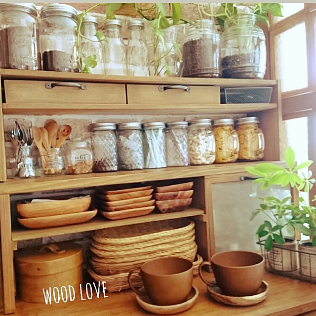 Kitchen,廃材DIY,アカシアの食器,木が好き,瓶が好き Akipoohの部屋