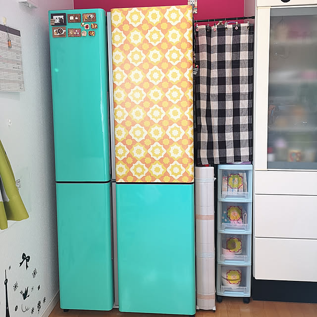 Kitchen,DIY,カラフル大好き♡,カラフルが好き。,カラフルインテリア,カラフルPOP,レトロポップ,カーラッピングシート,壁紙屋本舗さんの壁紙,冷蔵庫リメイク,RC青森支部 Sakura_Mintの部屋