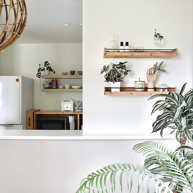 観葉植物,ウォールシェルフ,IKEA,DIY,海外インテリアに憧れる,H&M HOME,建売住宅,こどものいる暮らし,コメントお気遣いなく♡,Kitchen Yuyuの部屋