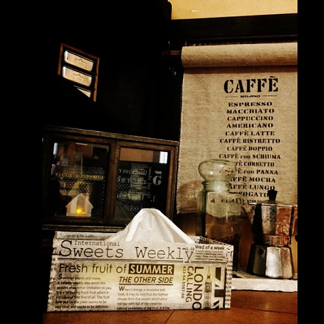 Kitchen,ダイソー,DIYショウケース,セリア,100均,ステンシル,ハンドメイド,ペーパーナプキン,ティッシュケースリメイク,ティッシュボックスにデコパージュ,「しただけ」 mymiの部屋