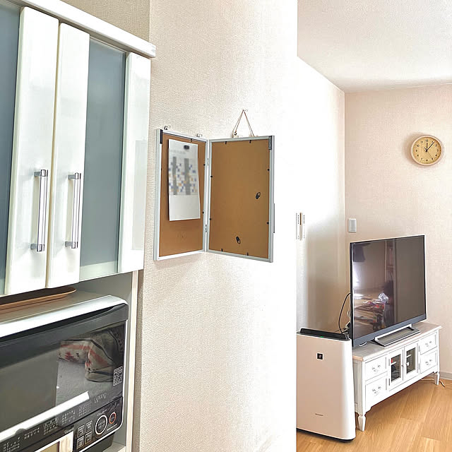 目隠しアイデア,Kitchen,フォトフレーム,ダイソー,キッチンカウンターから,ナチュラルインテリア,フレンチカントリー,賃貸インテリア Shionの部屋