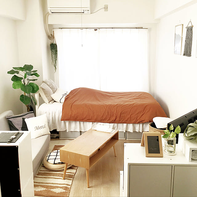 茶系インテリア,オレンジインテリア,1K,ひとり暮らし,H&M HOME,一人暮らし,ニトリ,Overview makiの部屋