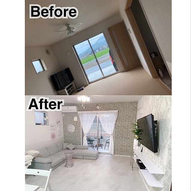 シーリングファン,クッションレンガシート,壁掛けテレビDIY,クッションフロアDIY,リビングDIY,DIY,ニトリ,建売住宅,建売住宅でも快適生活,コレ、DIYしたよ！,建売住宅diy,ホワイトインテリア,デッキDIY,Lounge,アーネストワン mii_home_39の部屋